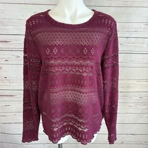 Lucky Brand Woman’s Open Knit Sweater Size XXL Purple Long Sleeve Layering NWT